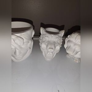 Lot Of Plaster Planters Set For DIY Painting Medusa, Wolf & Skull + Lion